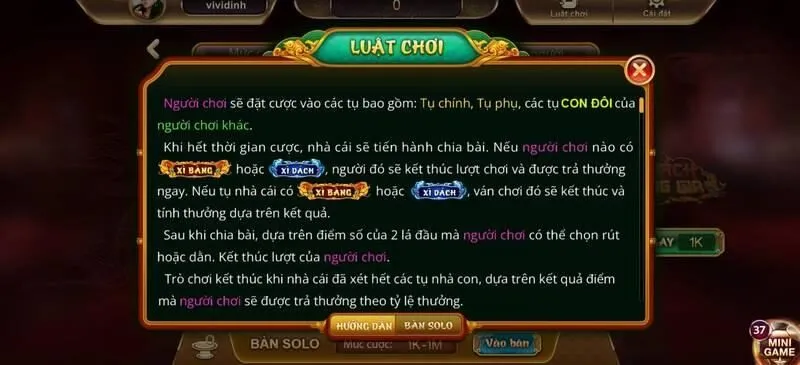 Luật chơi xì dách hoàng gia sunwin chi tiết